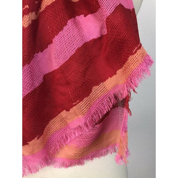 Guess Rectangular Scarf Striped Fringe Color Block FLAWS - Picture 3 of 12